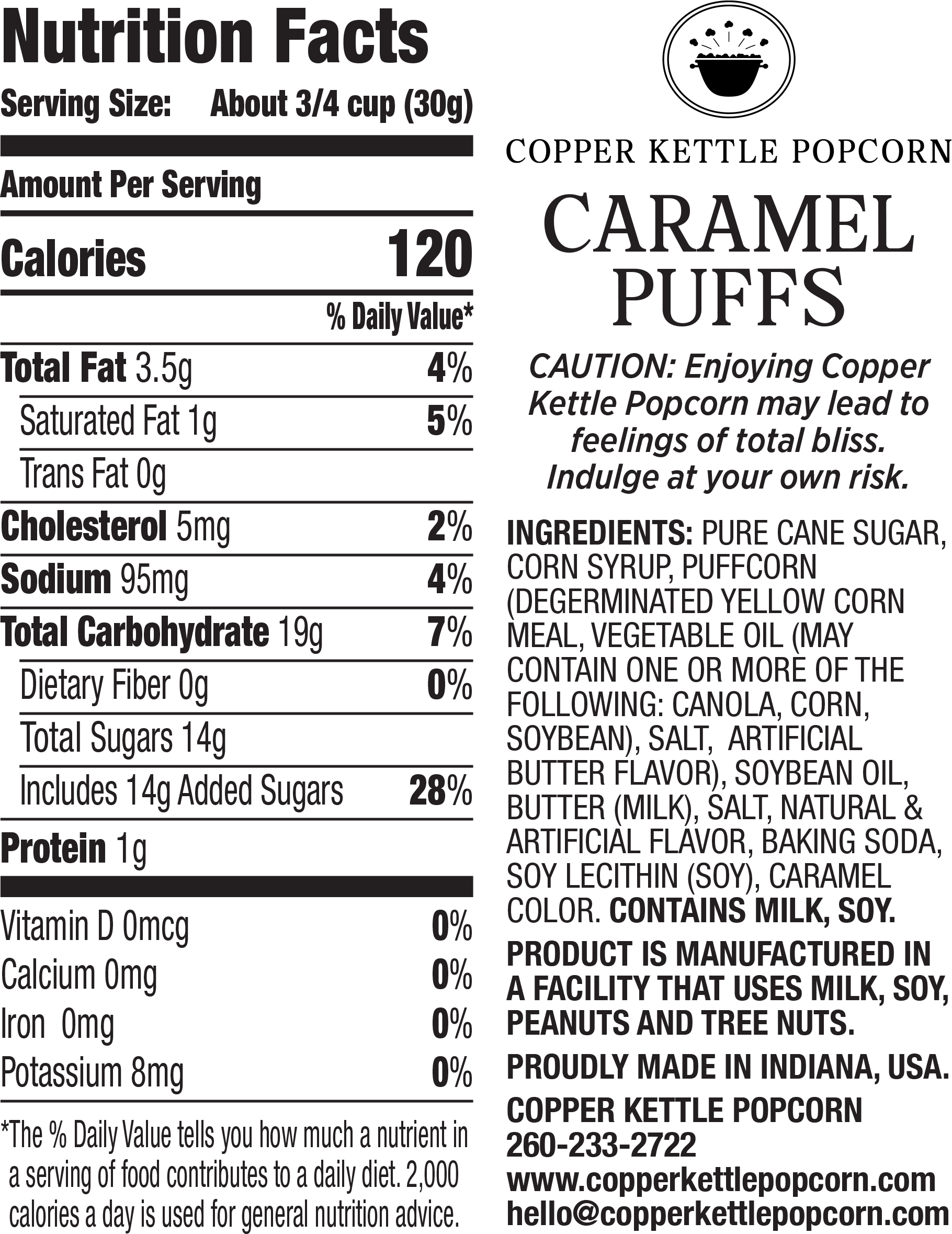 Caramel Puffs Tub 22 Servings Nutrition Label