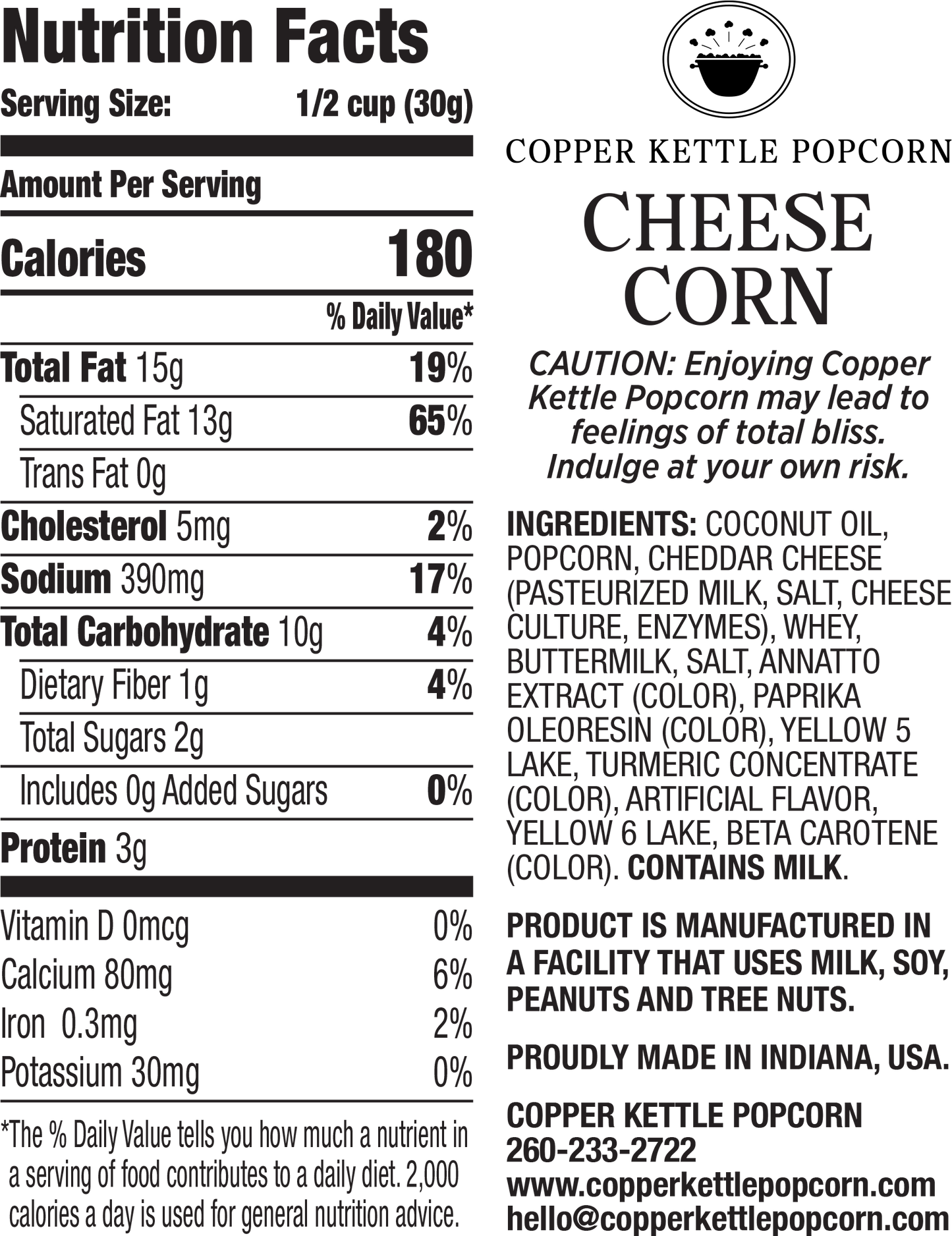 Cheese Popcorn Bag 4 Servings Nutrition Label