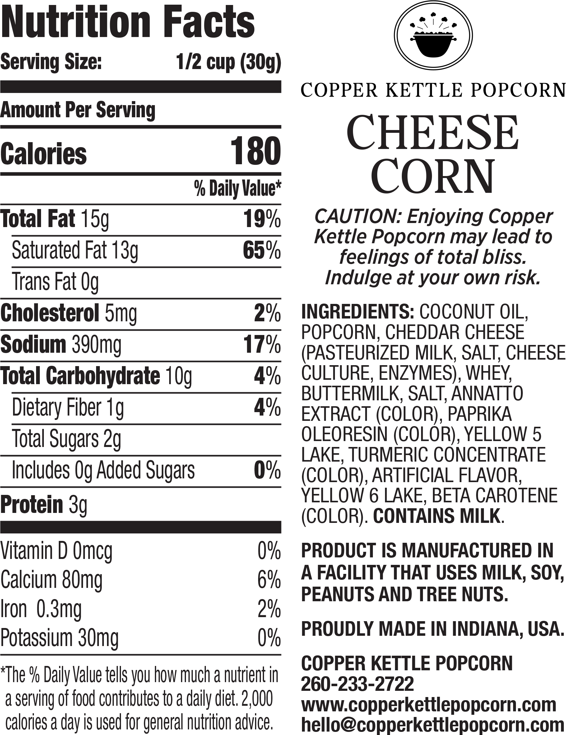 Cheese Popcorn Tub 22 Servings Nutrition Label