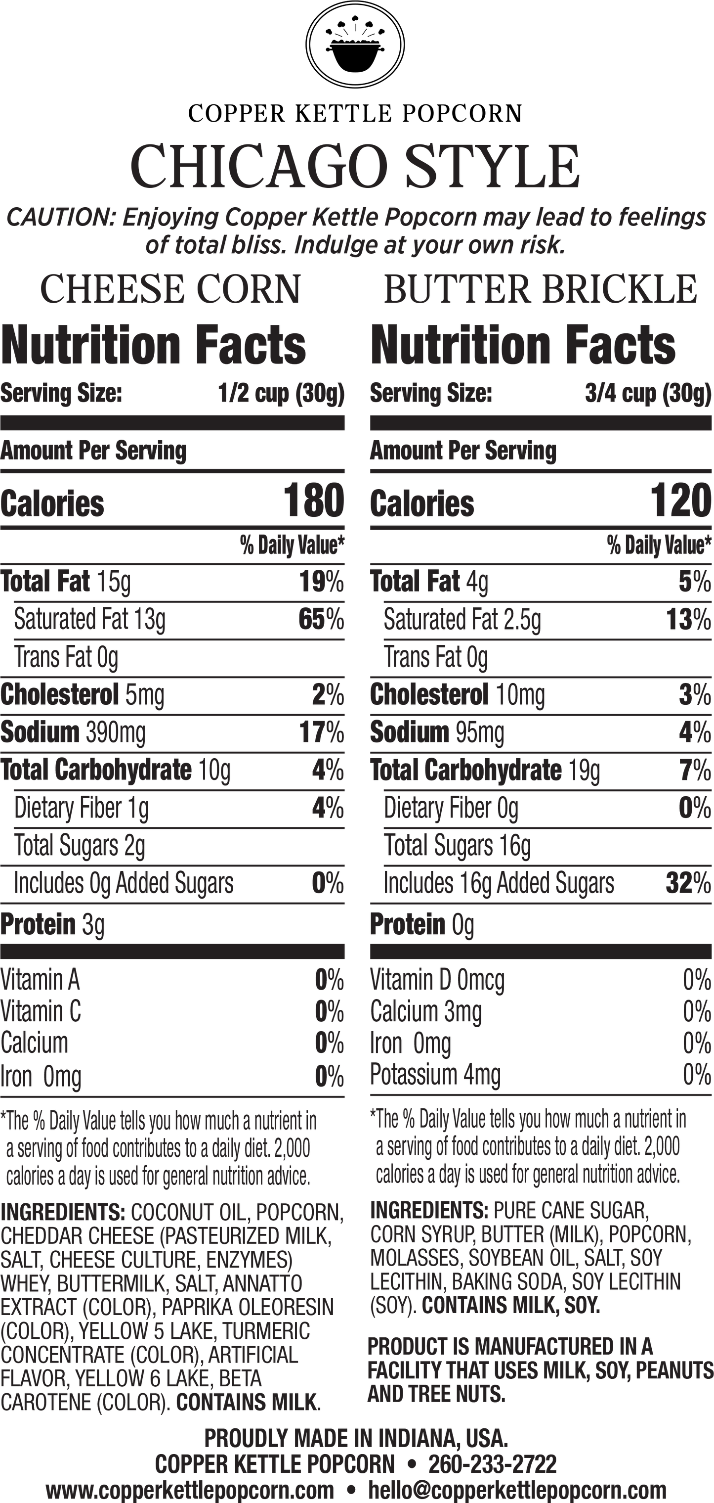 Chicago Style Tub 22 Serving Nutrition Label