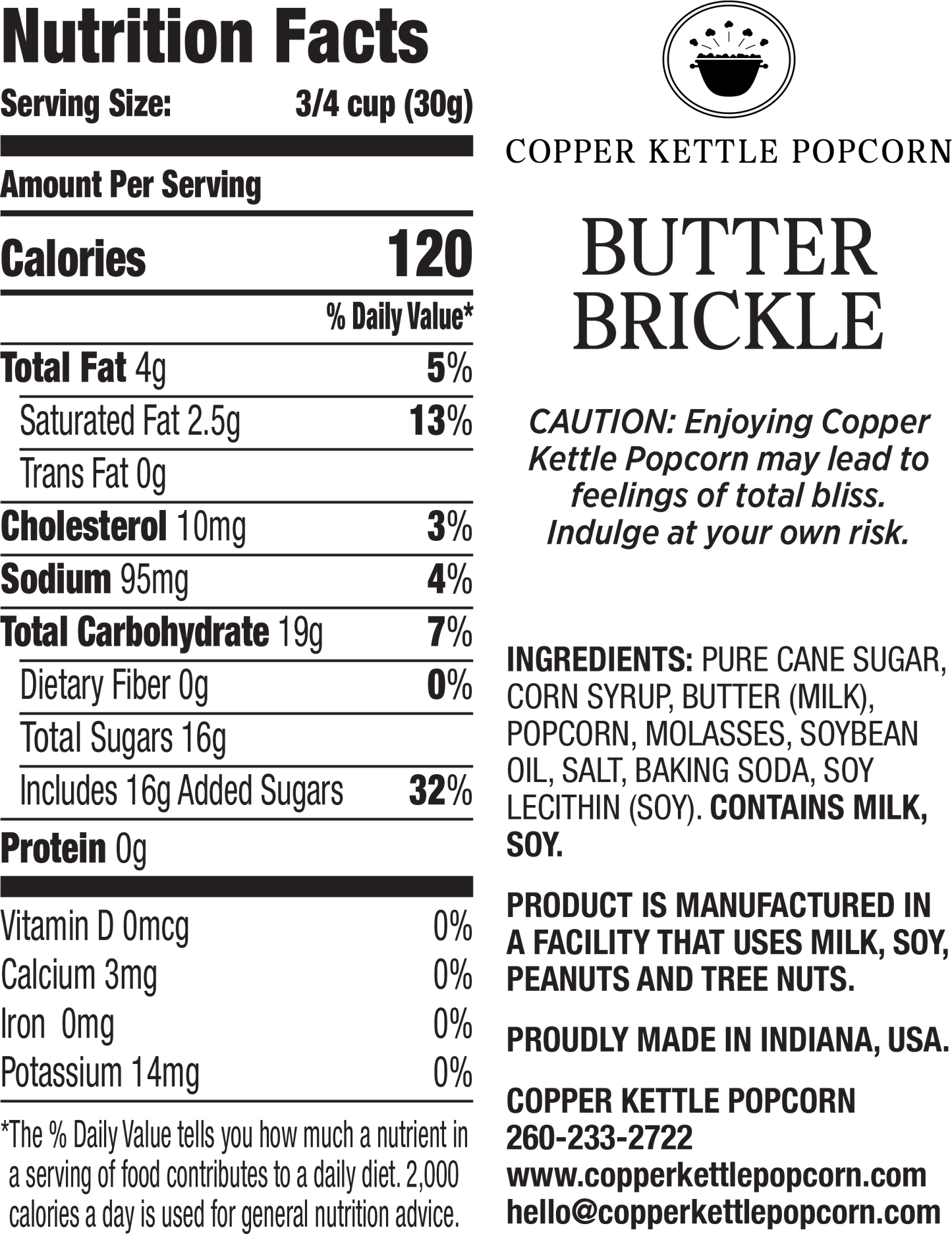Butter Brickle Bag 4 Servings Nutrition Label
