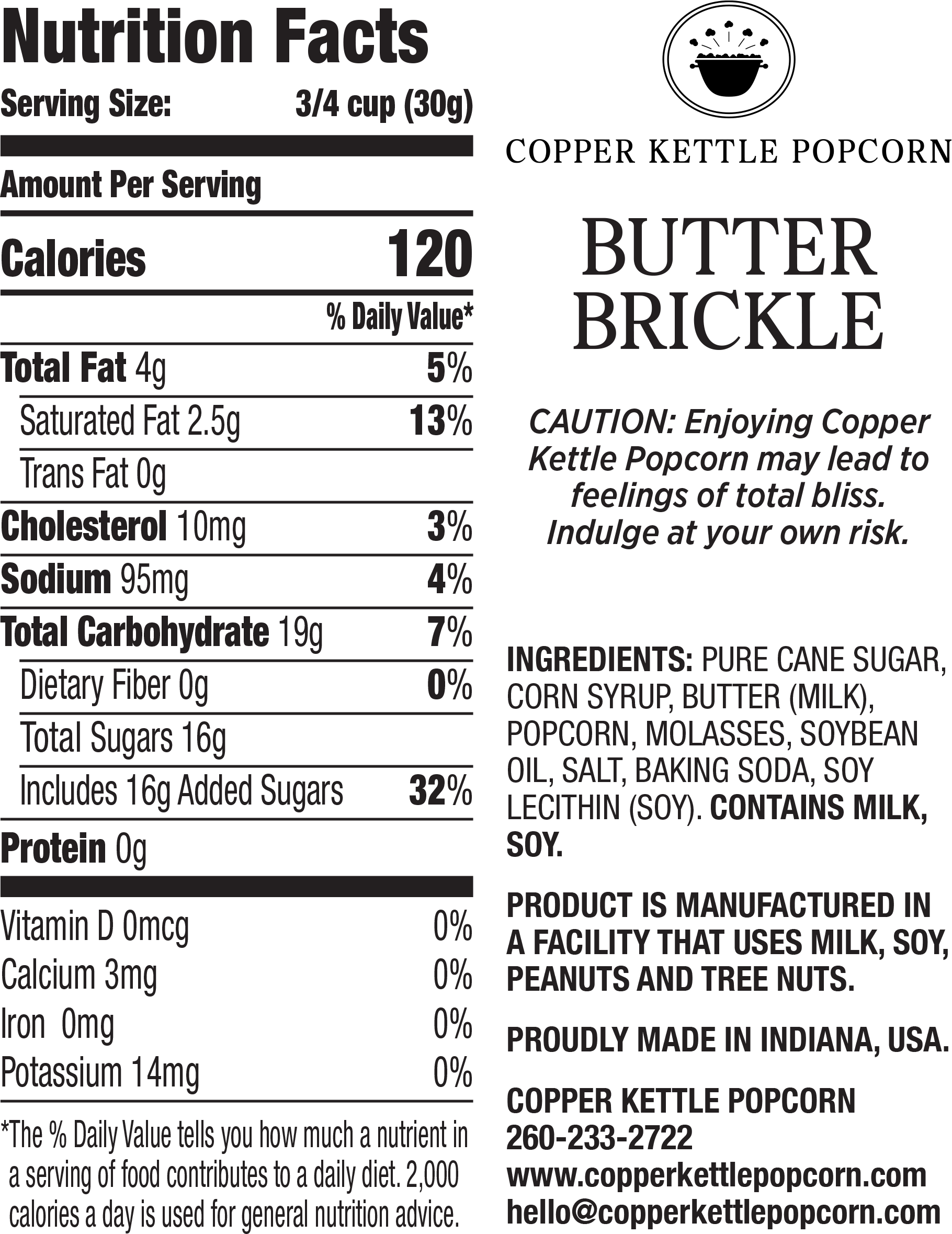 Butter Brickle Bag 4 Servings Nutrition Label