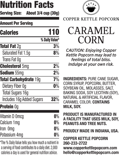 Caramel Corn Bag 4 Servings Nutrition Label 