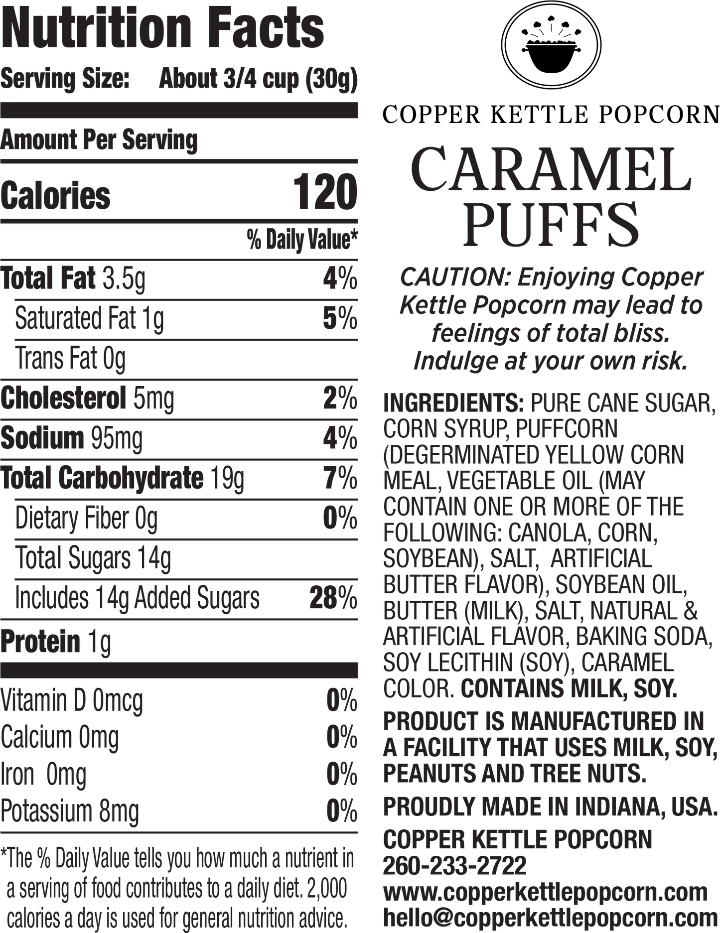 Caramel Puffs Tub 22 Servings Nutrition Label