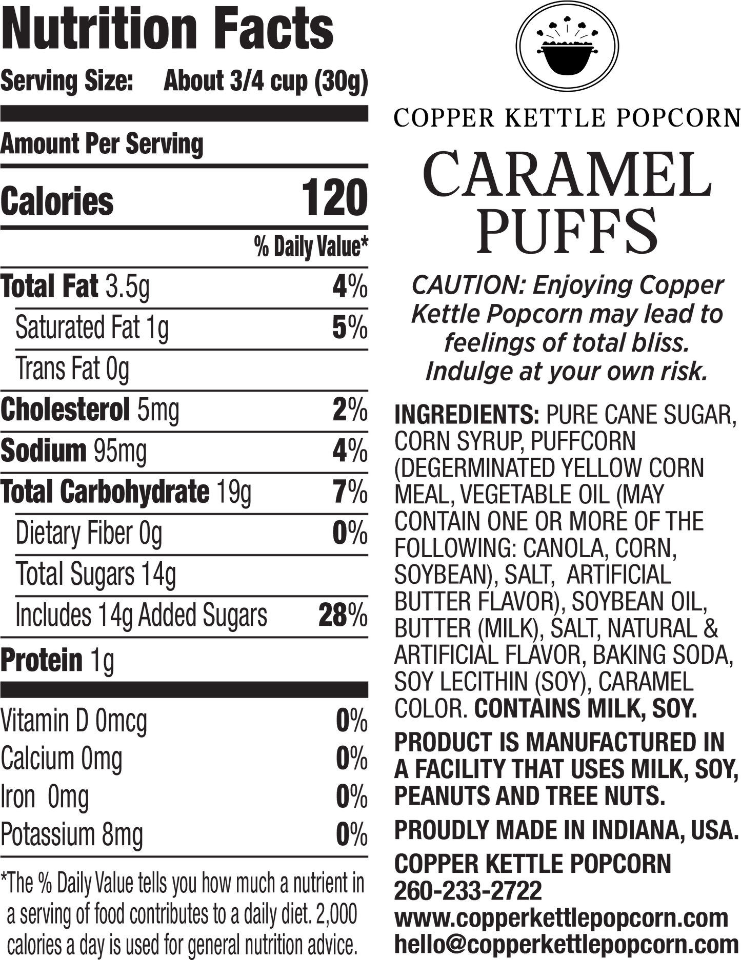 Caramel Puffs Bag 4 Servings Nutrition Label