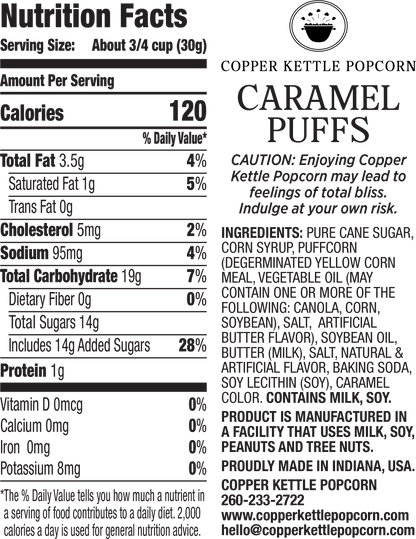 Caramel Puffs Bag 4 Servings Nutrition Label