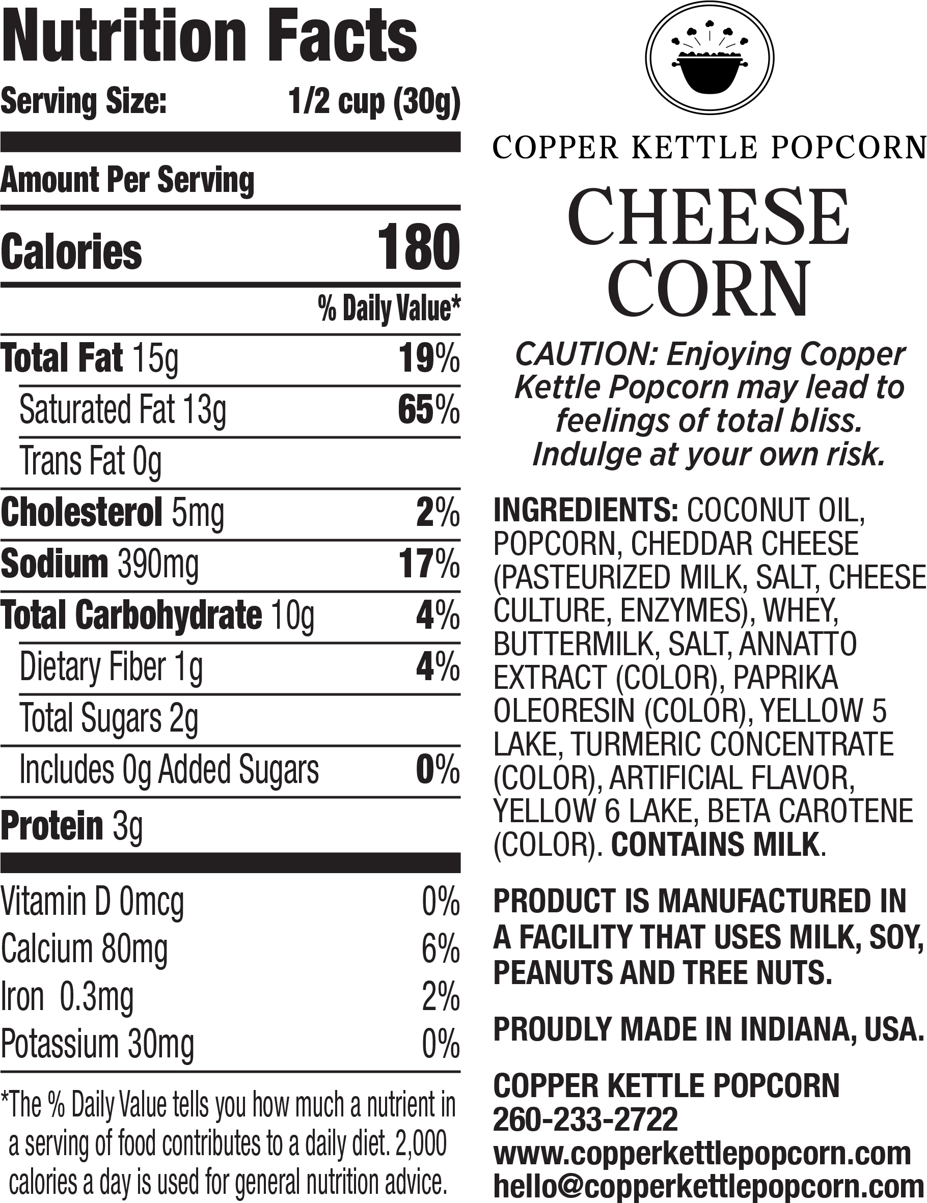 Cheese Popcorn Canister 12 Serving Nutrition Label 
