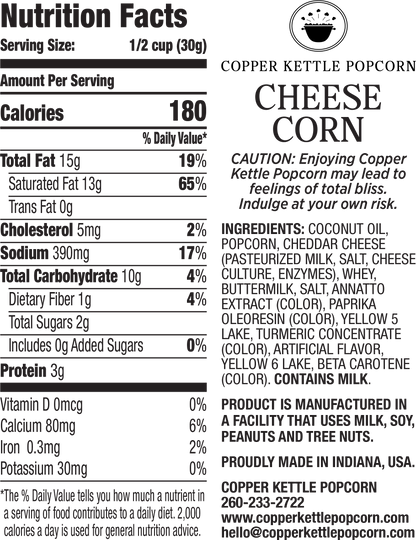 Cheese Popcorn Bag 4 Servings Nutrition Label 