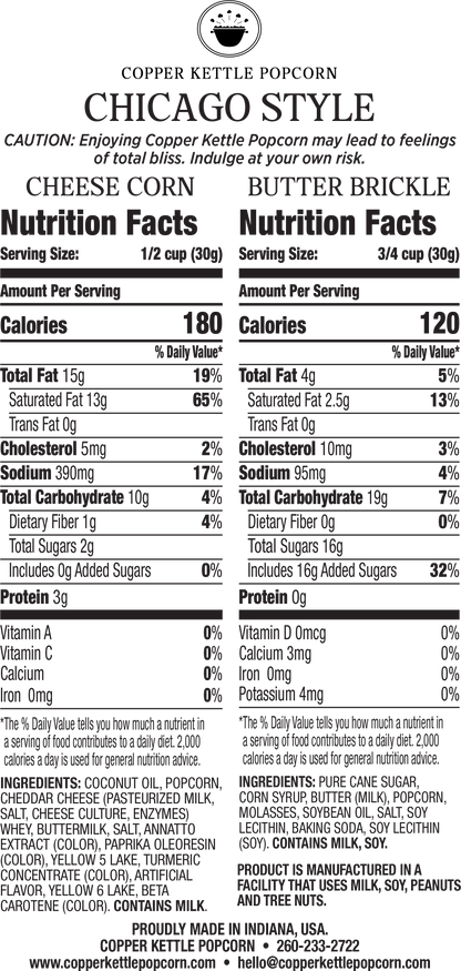 Chicago Style Tub 22 Serving Nutrition Label