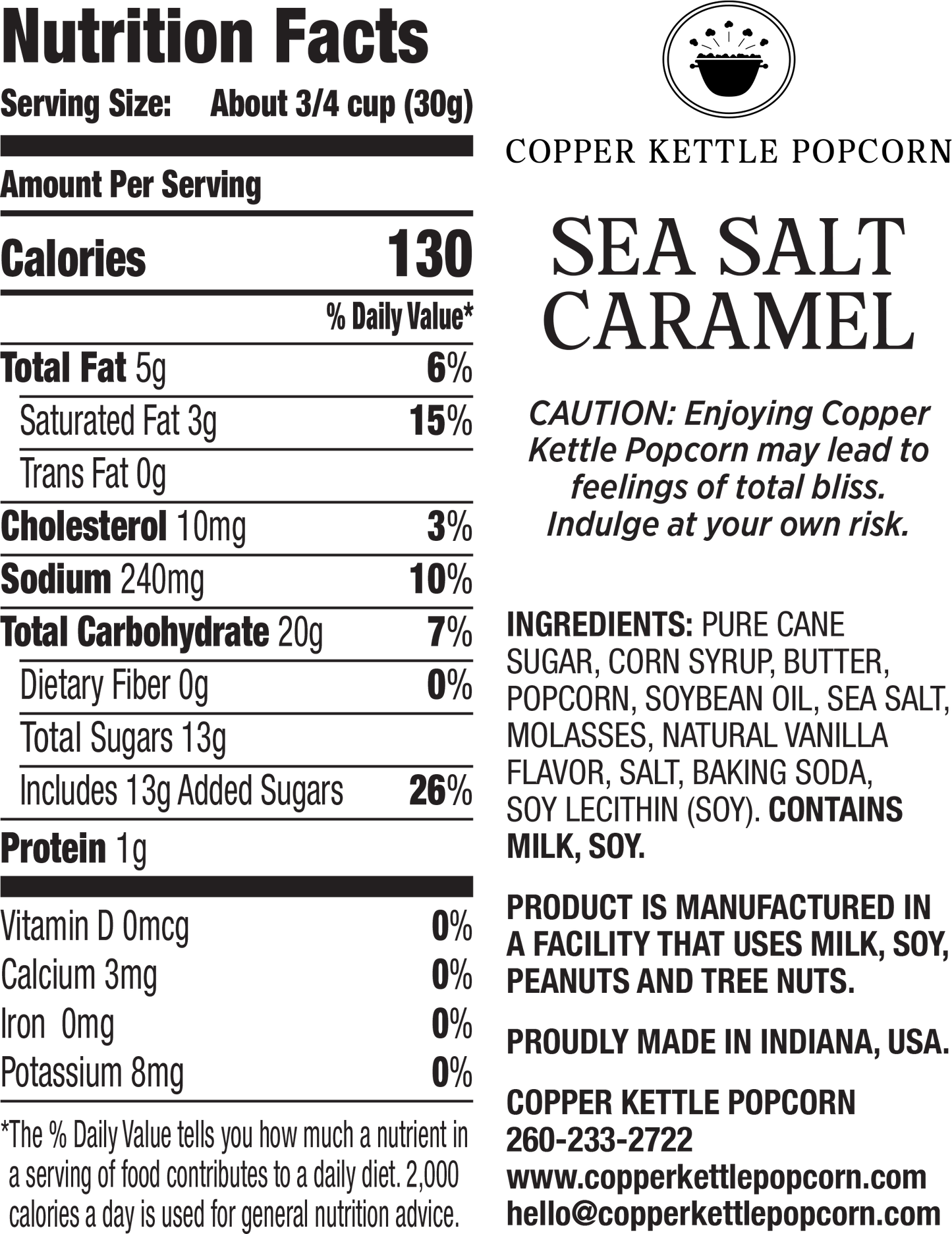 Sea Salt Caramel Tub 22 Servings Nutrition Label