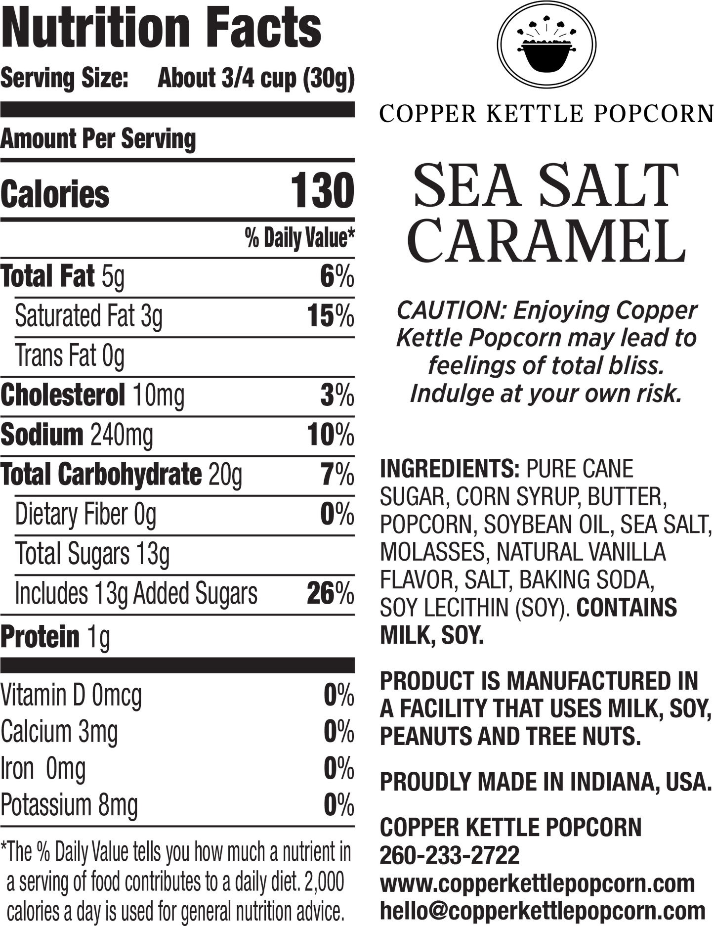 Sea Salt Caramel Canister 12 Serving Nutrition Label