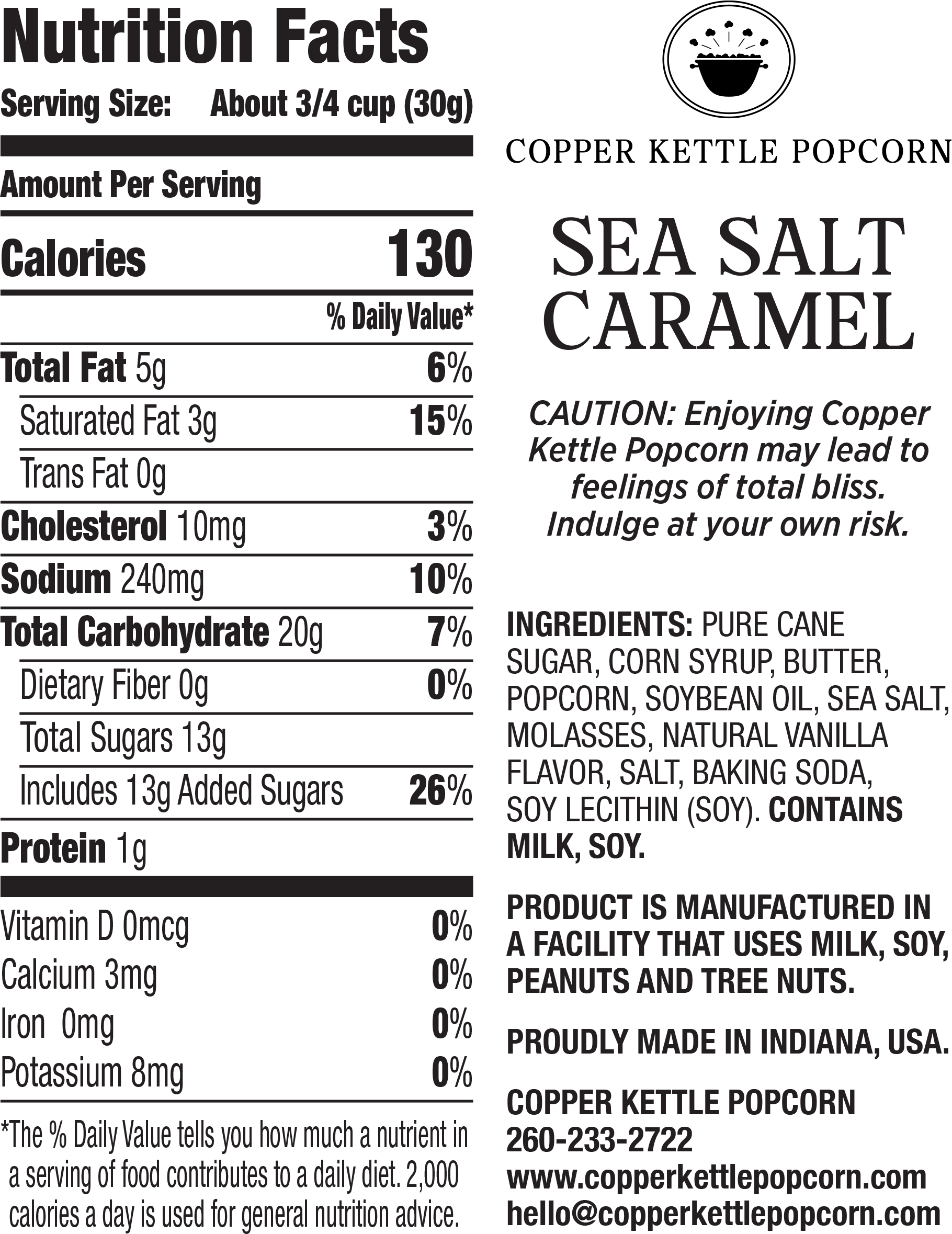Sea Salt Caramel Canister 12 Serving Nutrition Label
